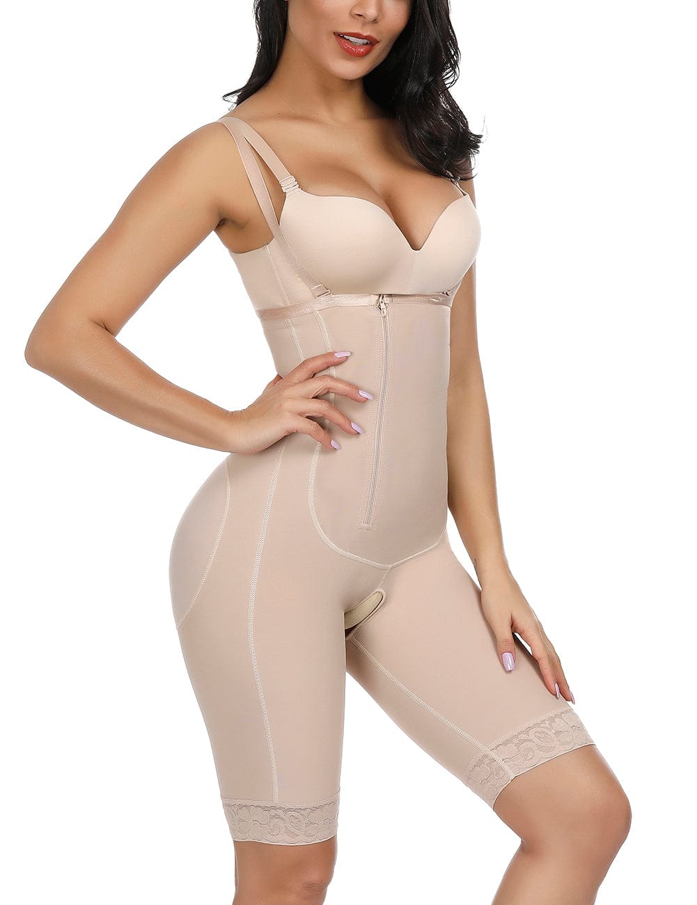 Sleek Smoothers Nude Zipper Underbust Queen Size Bodysuit Hooks Meticulous Design